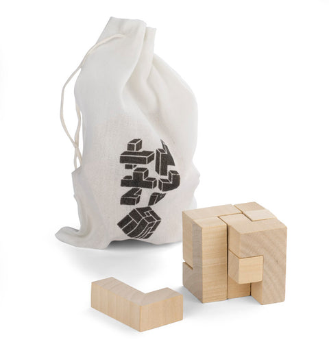 Koka puzle kokvilnas maisiņā CUBE