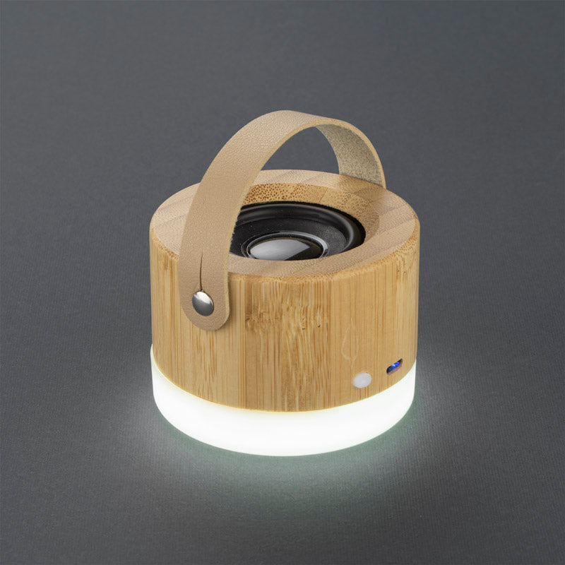 Bluetooth skaļrunis RORAT ar lampu – bambusa dizains un logo druka ...