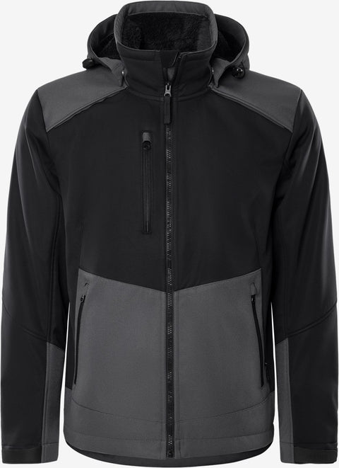 Softshell CFJ jaka ziemai ar apdruku, kapuci un flīsa oderi, pelēka