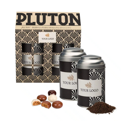 Pluton kafija un karameles cepumi FSC kārbā ar personalizāciju