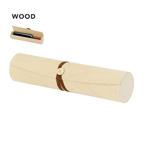 Cilindriskas formas koka kaste MAJAN ar PU ādas auklu