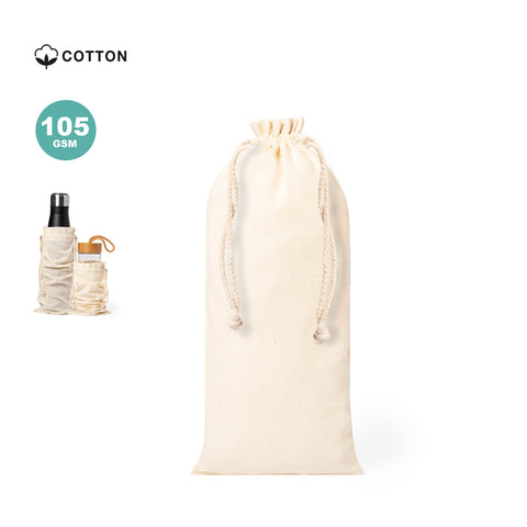 Kokvilnas pudeļu maisiņš MARCEX ar apdruku un auklu