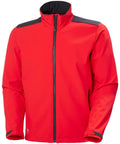 Sarkana softshell jaka ar apdruku un izšuvumu