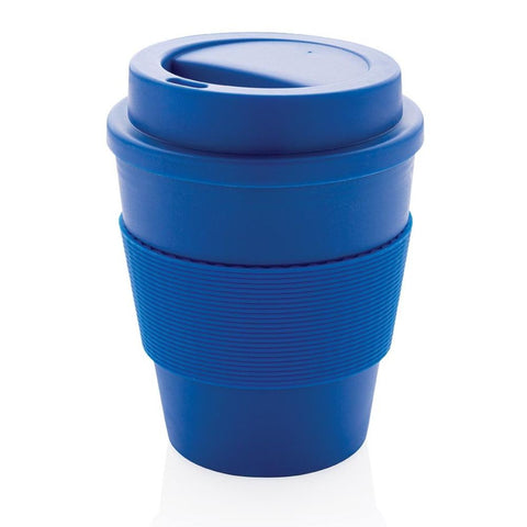 350 ml krūze ar skrūvējamu vāku un druku zila