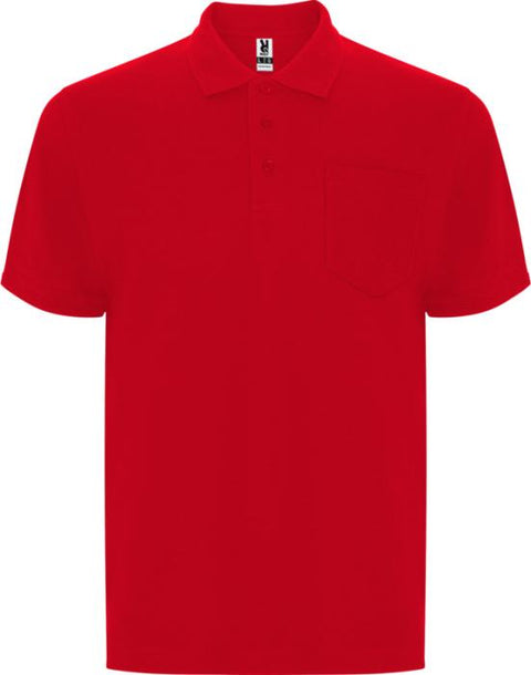 Sarkans Centauro polo ar kabatu – prezentreklāma un izšuvums