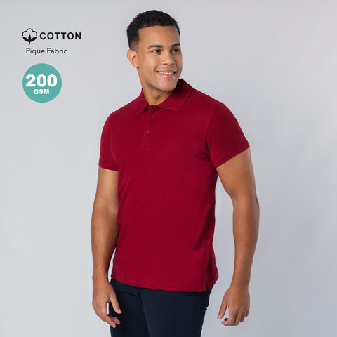 CHAPLIN unisex polo krekls ar izšuvumu no 100% kokvilnas tumši sarkans