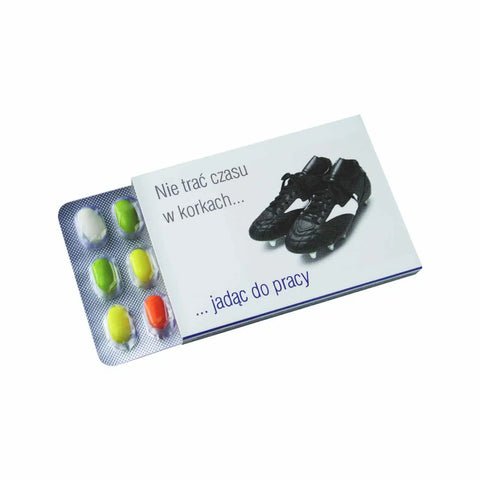 Dražejas blisterī Mini ar krāsainām augļu dražejām un apdruku