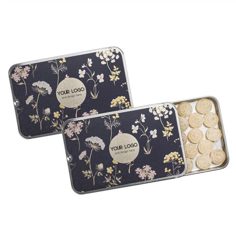 Dražejas metāla kārbā Slide Box ar apdruku un zero waste dizainu