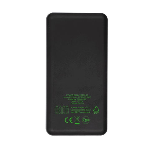 EDGAR RPET Power Bank ar priekšpusi no pārstrādāta RPET materiāla