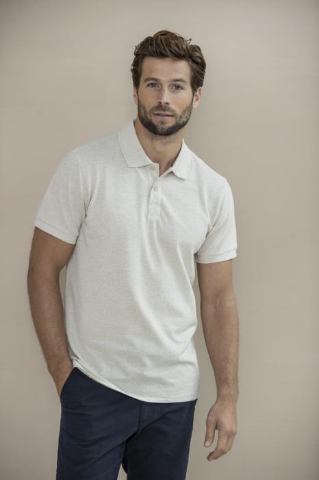 Unisex recycled polo The Emerald – modelis valkā polo ar apdruku un logo iespēju