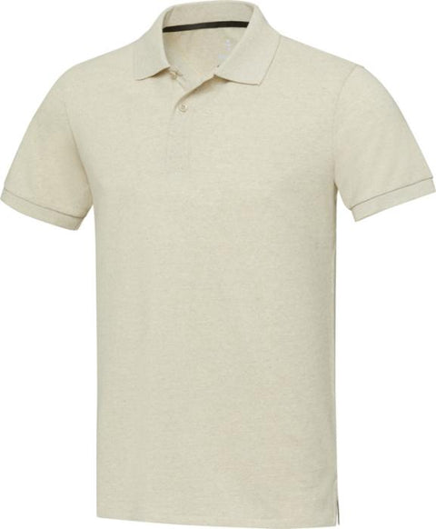 Bēšs unisex recycled polo The Emerald – logo izšuvums un apdruka