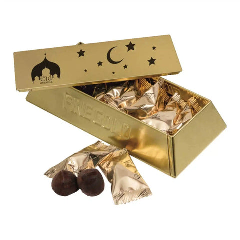 Franču šokolādes trifeles zelta kastē GOLD BAR – eleganta dāvana uzņēmumiem ar logo