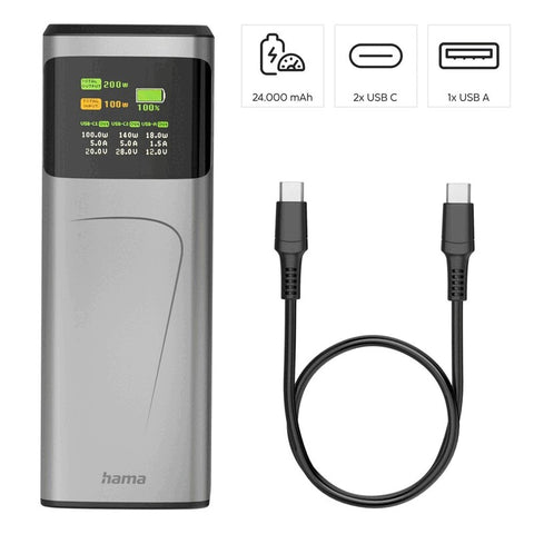 HAMA High Power Bank ar USB-C pieslēgvietām un gravējumu