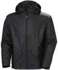 Helly Hansen VOSS lietus jaka melnā krāsā ar kapuci, personalizācija ar uzņēmuma logo