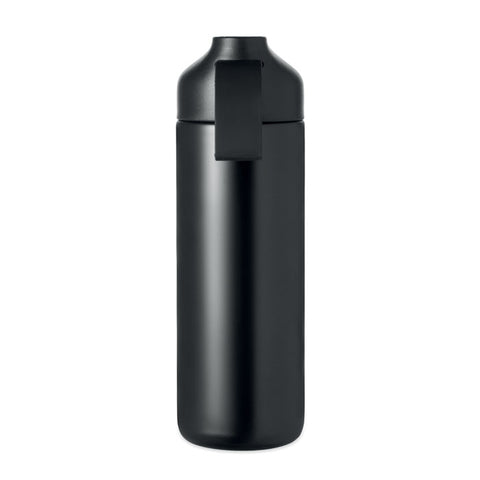 HITHERE melna 600 ml termopudele no pārstrādāta nerūsējošā tērauda ar silikona rokturi