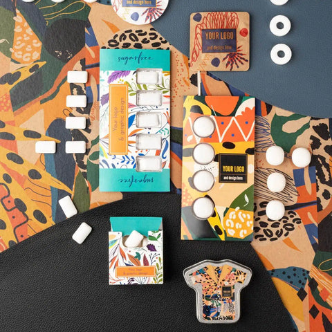 Košļājamā gumija Push the Button ar personalizētu iepakojumu un QR kodu