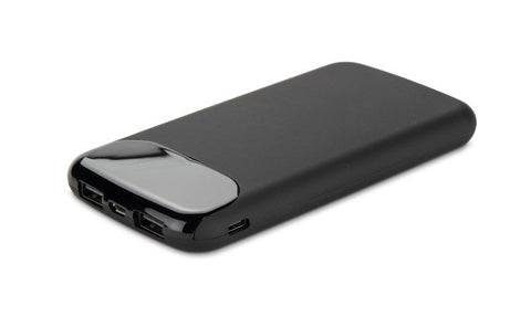 MING-PRO 10000 mAh melna power banka ar USB-C un USB-A pieslēgvietām