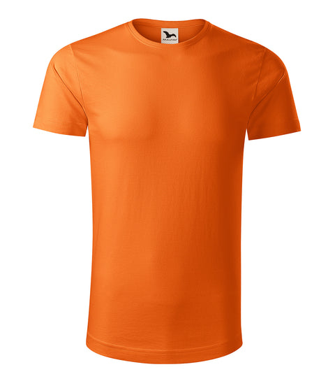 Zaļi domājošu uzņēmumu T-krekls ar izšūtu logotipu oranžs