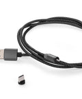 Magnētisks USB kabelis ar zilu gaismu un trīs spraudņiem, personalizējams ar logo druku
