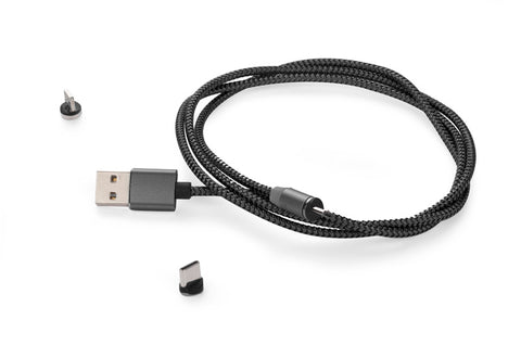 Magnētisks USB kabelis ar zilu gaismu un trīs spraudņiem, personalizējams ar logo druku