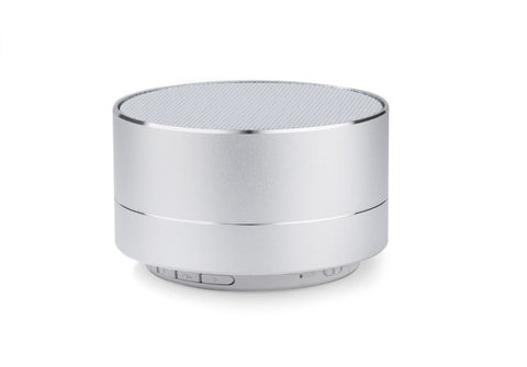 Kompakts Bluetooth skaļrunis no metāla ar AUX un USB, logo druka, skats no sāniem