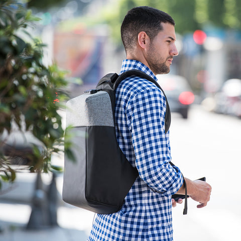 Ergonomiska pilsētas mugursoma ar čemodāna stiprinājumu un atstarojošu joslu apdrukājama