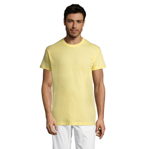 Gaiši dzeltens REGENT unisex T-krekls ar logo apdruku