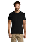 Melns REGENT unisex T-krekls ar logo apdruku, prezentreklāma