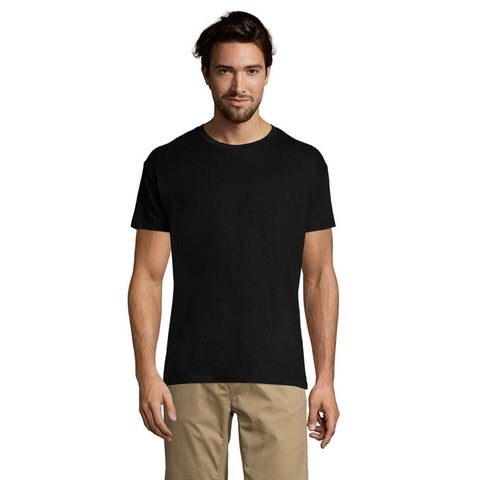 Melns REGENT unisex T-krekls ar logo apdruku, prezentreklāma