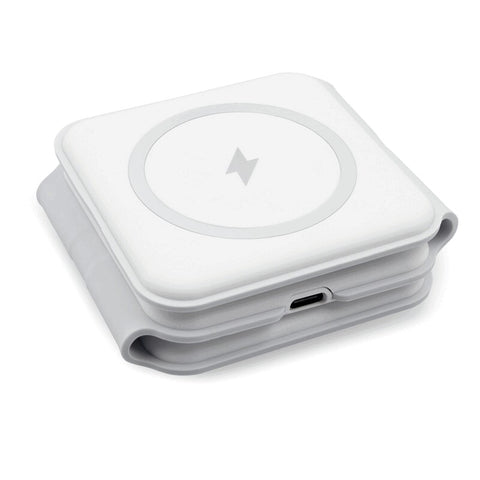 Salokāms bezvadu lādētājs ar USB-C pieslēgvietu un logo apdruku