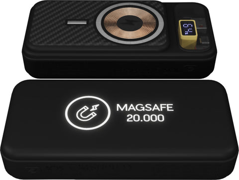 Power banka SCX 20 000 mAh ar izgaismotu logo un caurspīdīgu korpusu