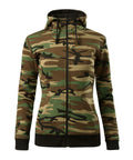 Sieviešu zaļā camo jaka ar kapuci – personalizācija ar logo, apdruka vai izšuvums