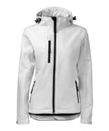 Balta sieviešu softshell jaka Performance ar kapuci, piemērota logo apdrukai un izšuvumam