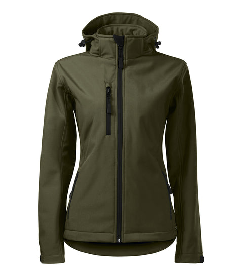 Olīvzaļa softshell jaka Performance sievietēm, piemērota izšuvumam un apdrukai