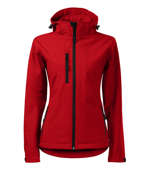Sarkana sieviešu softshell jaka Performance ar kapuci, logo apdruka vai izšuvums