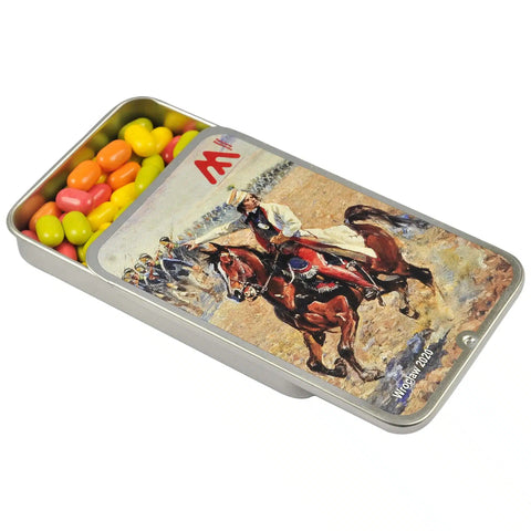 Slide Box dražejas metāla kārbā ar uzņēmuma logo apdruku