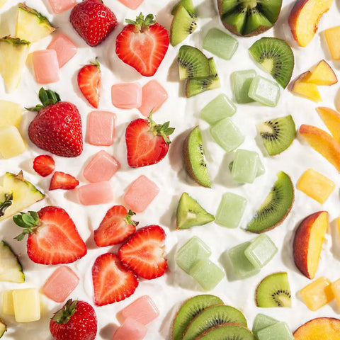 smoothie pixel konfektes ar augļu gabaliņiem dažādas garšas
