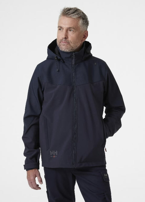 Softshell jaka Oxford pilnā skatā, Helly Hansen Workwear jaka ar logo personalizāciju