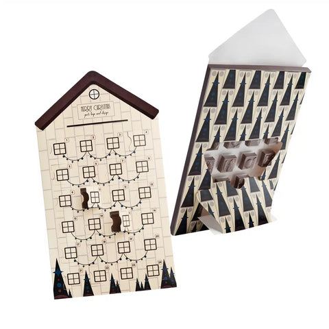 Personalizēts šokolādes adventes kalendārs HOUSE ar 24 piena šokolādēm un pilnkrāsu apdruku