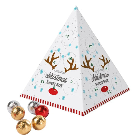 Personalizēts šokolādes adventes kalendārs PIRAMĪDA ar 24 šokolādes bumbiņām