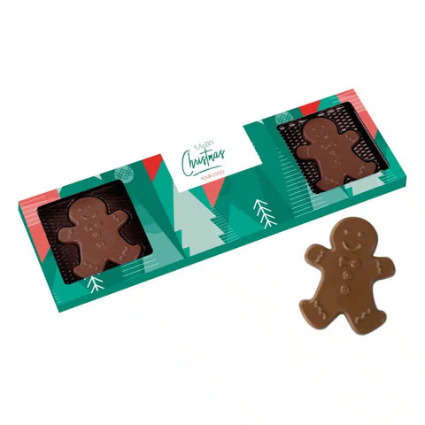 Šokolādes piparkūku vīriņi Ziemassvētku iepakojumā ar personalizētu apdruku