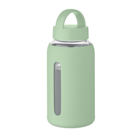 Stikla pudele BORIS 600 ml ar zaļu silikona apvalku