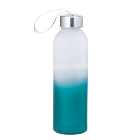 Personalizējama stikla pudele 500 ml ar gradienta dizainu un rokturi, zila