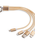 TAUS 3-in-1 USB kabelis ar logotipu – Lightning, C tips un micro USB, zelta krāsā