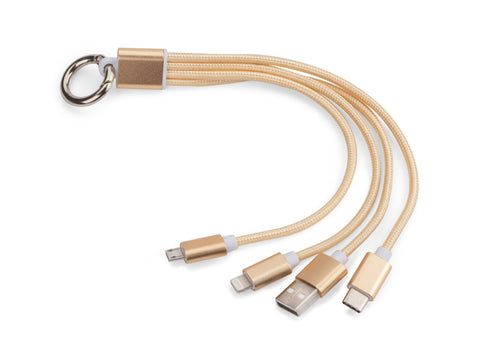 TAUS 3-in-1 USB kabelis ar logotipu – Lightning, C tips un micro USB, zelta krāsā