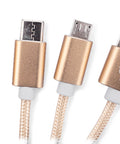 Personalizejams USB kabelis ar auduma parklajumu un metala uzgaliem, uzgaļi tuvplānā
