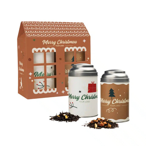TEA HOUSE tēju komplekts metāla kārbā ar personalizētu logo un ilgtspējīgu iepakojumu