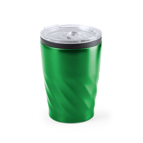 350 ml termokrūze ar plastmasas vāku un logo zaļa