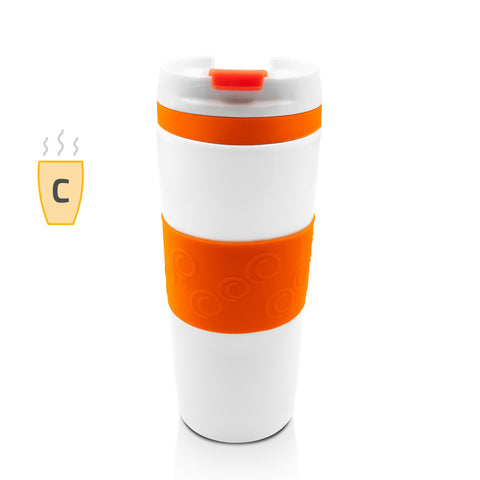 Nerūsējoša termokrūze ar dubultsienu un zīmola logo oranža