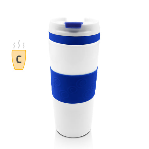 Termokrūze ar silikona futlāri un gravējumu – 400 ml zila